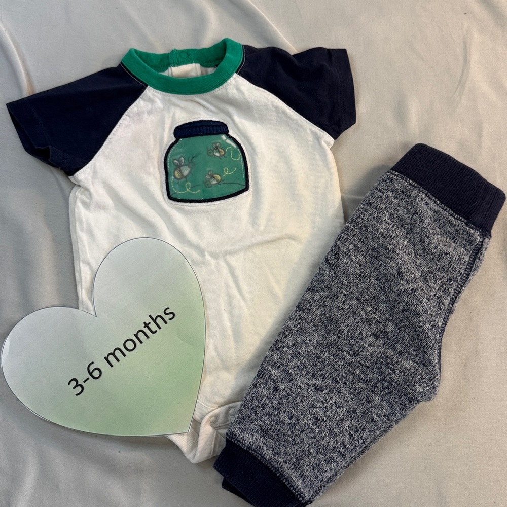 Gymboree - short sleeve onesie and joggers. Size 3 to 6 months